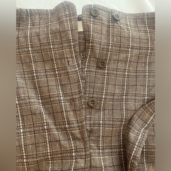Women’s JCL Size M brown plaid pleated button fly belted pants with pockets - Picture 3 of 6